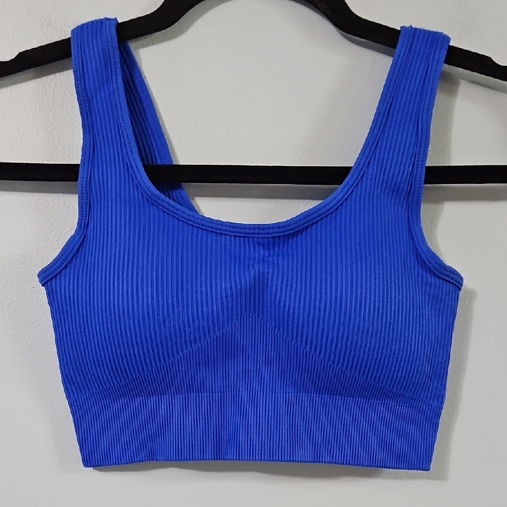 Vibrant Blue Activewear Ribbed Crop Top Sports Bra Size XS
